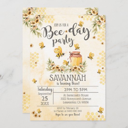 Bienengeburt Einladung Bienentag Party (Vorne/Hinten)