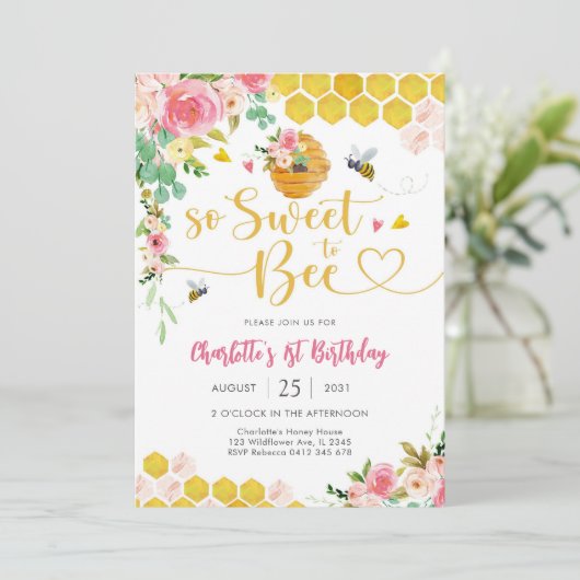 Bienengeburtstagseinladung Mädchen Einladung (Stehend Vorderseite)