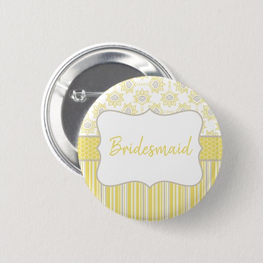 Bienengelb und graue geometrische Bridesmaid Button (Vorne & Hinten)