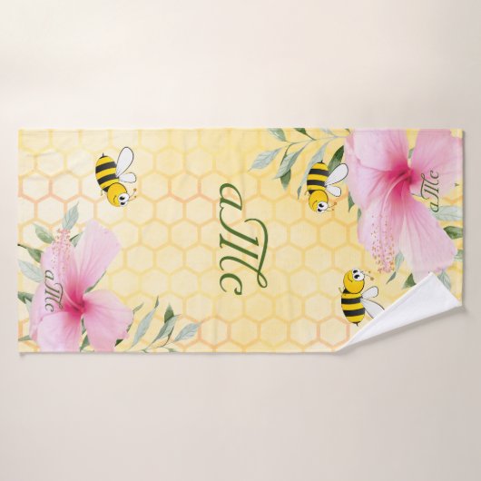 Bienengelbe Honigwabenflocken-Monogramm Badehandtuch (Badehandtuch)
