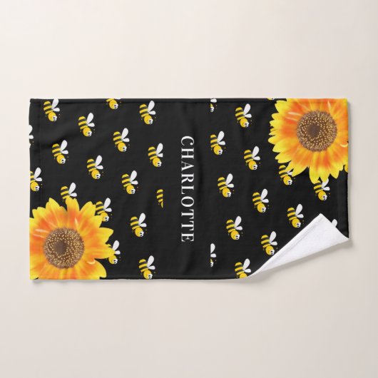 Bienengelbe Sonnenblumen Name Badhandtuch Set (Handtuch)