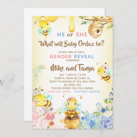 Bienengeschlecht lädt zu Hummeln ein. Einladung (Vorne/Hinten)