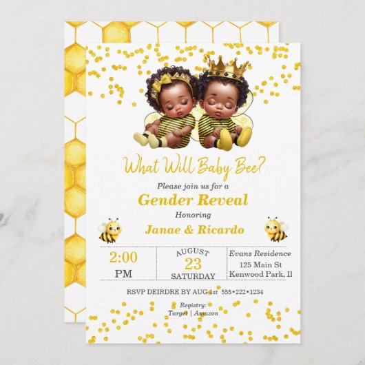 Bienengeschlecht offenbart Afrikanisches Baby-Baby Einladung (Vorne/Hinten)
