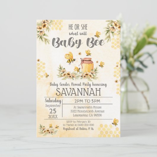 Bienengeschlecht offenbart Baby-Dusche Einladung F (Stehend Vorderseite)