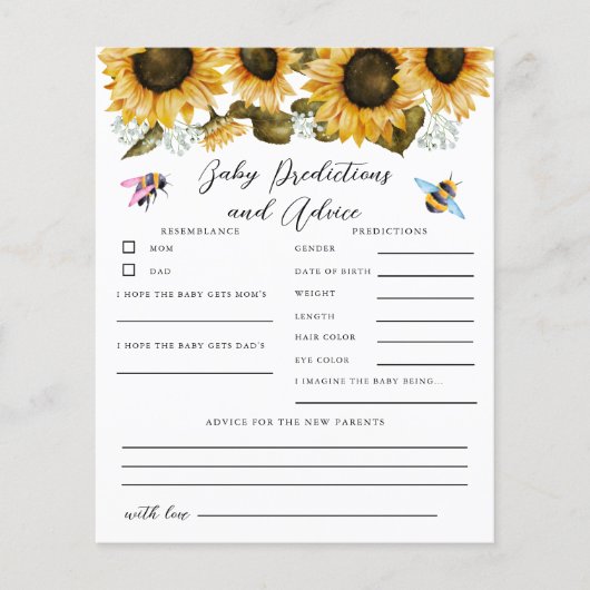 Bienengeschlecht zeigt Baby Predictions Game (Vorderseite)