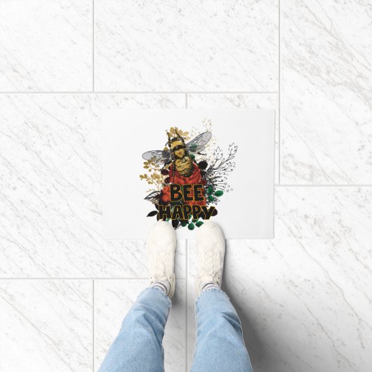 Bienenhappy Colorful Biene und Blume Fußmatte (Indoor)