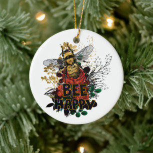 Bienenhappy Colorful Biene und Blume Keramik Ornament