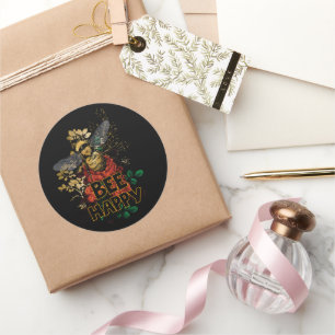 Bienenhappy Colorful Biene und Blume Runder Aufkleber