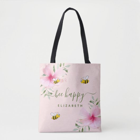Bienenhappy Hummelbienen Rose Goldblütenmonogramm Tasche (Vorderseite)