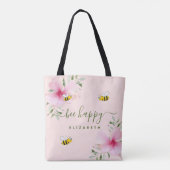 Bienenhappy Hummelbienen Rose Goldblütenmonogramm Tasche (Rückseite)