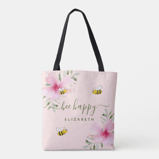 Bienenhappy Hummelbienen Rose Goldblütenmonogramm Tasche (Rückseite)