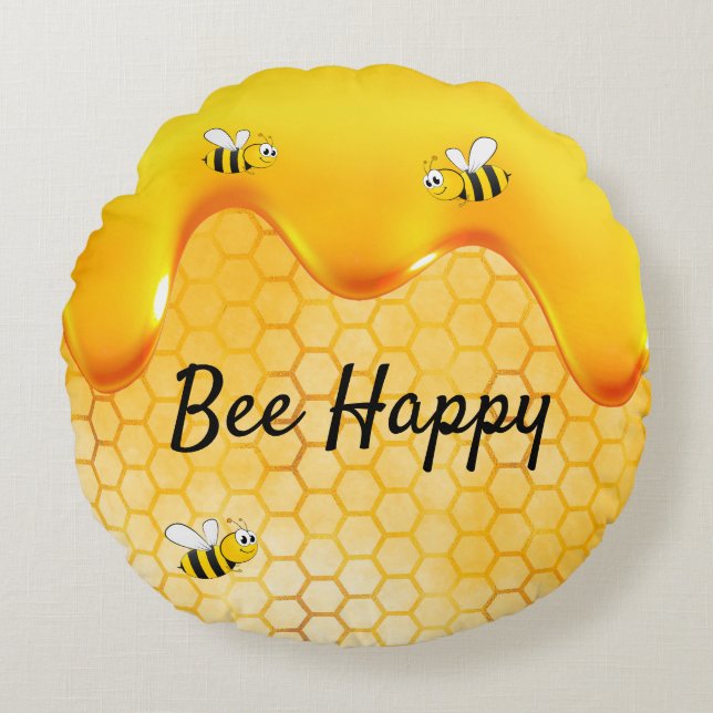 Bienenhappy Hummeln Honigtropfen Rundes Kissen (Vorderseite)