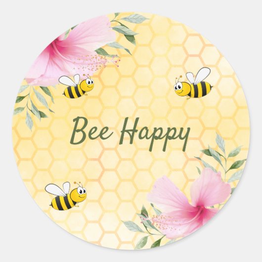 Bienenhappy Hummeln Honigwabengebirge Sommerfloral Runder Aufkleber (Vorderseite)