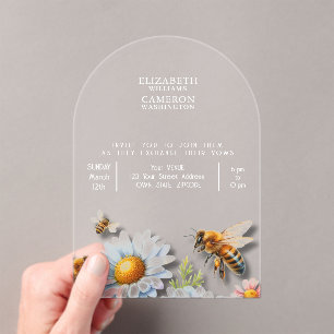 Bienenhochzeits-Aquarell-Wildblumen Acryleinladungen