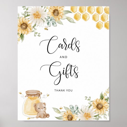 Bienenhonig trägt Sonnenblumenkarten und Geschenks Poster (Vorne)