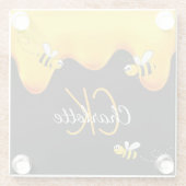 Bienenhonig tropft ein Monogramm schwarz golden Glasuntersetzer (Rückseite)