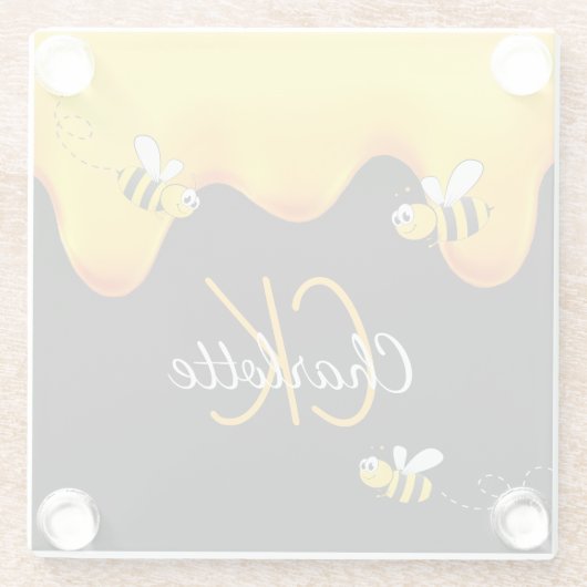 Bienenhonig tropft ein Monogramm schwarz golden Glasuntersetzer (Rückseite)