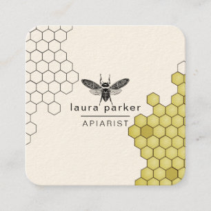 Bienenhonig-Verkäufer-Apiarist Black Yellow Hexag Quadratische Visitenkarte