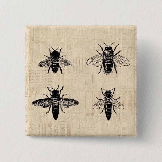 Bienenillustration Vintages Design der Bienenkunst Button (Vorderseite)