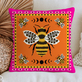 Bienenillustrationen auf verbranntem Orange Elegan Kissen