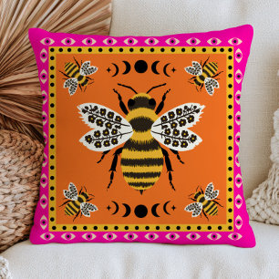 Bienenillustrationen auf verbranntem Orange Elegan Kissen