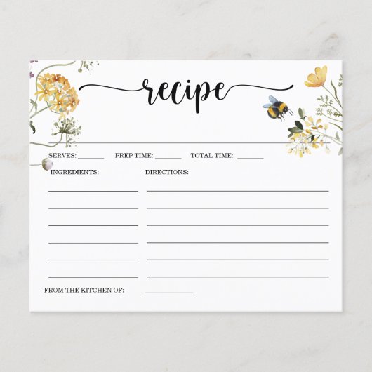Bienenkarte Wildblume Blumenkohl Brautparty Rezept (Vorderseite)
