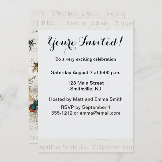Bienenkleiferin Königin Bienen Antike Einladung (Vorne/Hinten)