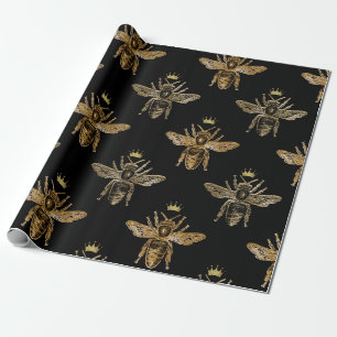 Bienenkönigin Honig Schwarz Bronze Vintage Krone Geschenkpapier