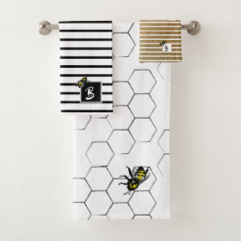 Bienenkönigin-Streifen mit Monogramm des Badhandtuch Set