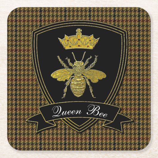 Bienenkönigin-Tweed Ihr Text Rechteckiger Pappuntersetzer (Vorderseite)
