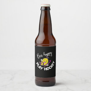 Bienenkopfgeschenk   Bee Happy Play Hockey Bierflaschenetikett