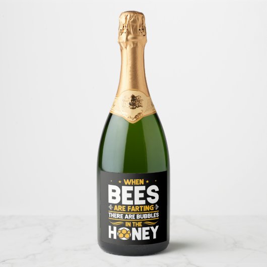 Bienenkopfgeschenk | Bei Bienen Schaumweinetikett (Vorderseite)