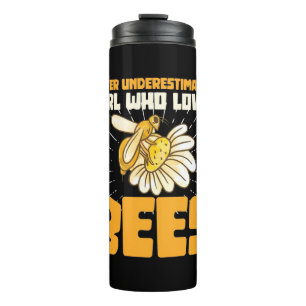 Bienenkopfgeschenk Ein Mädchen, das Bienen Liebe Thermosbecher