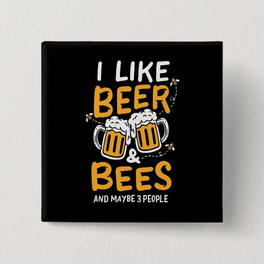 Bienenkopfgeschenk | Ich mag Bier und Bienen Button (Vorderseite)