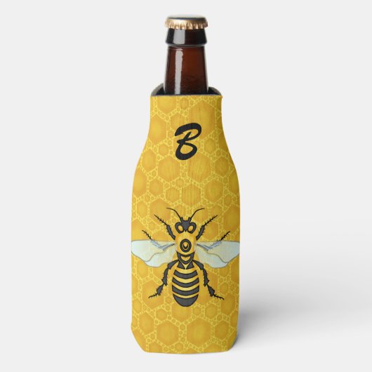 Bienenkraut Monogram Honeybee Beehive Flaschenkühler (Flaschenvorderseite)