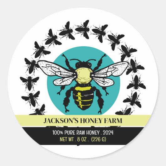 Bienenlogo - Beeyard, Honey Farm Product Label Runder Aufkleber (Vorderseite)