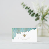 Bienenlogo Honigwabenaqua aquamarin Visitenkarte (Stehend Vorderseite)