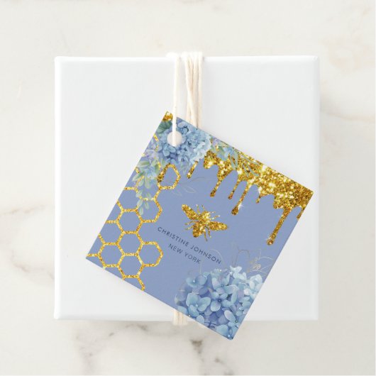 Bienenlogo und blaue Hydrangea Geschenkanhänger (Beispiel)