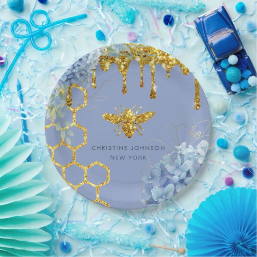 Bienenlogo und blaue Hydrangea Pappteller (Party)