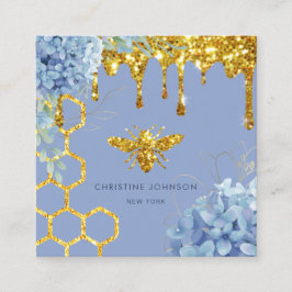 Bienenlogo und blaue Hydrangea-Quadrat-Visitenkart Quadratische Visitenkarte