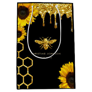 Bienenlogo und Sonnenblumen Mittlere Geschenktüte