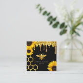 Bienenlogo und Sonnenblumen Quadratische Visitenkarte (Stehend Vorderseite)