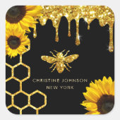 Bienenlogo und Sonnenblumen Quadratischer Aufkleber (Vorderseite)