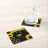 Bienenlogo und Sonnenblumen Rechteckiger Pappuntersetzer (Vor Ort)