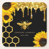 Bienenlogo und Sonnenblumen Rechteckiger Pappuntersetzer (Vorderseite)