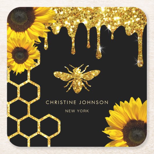 Bienenlogo und Sonnenblumen Rechteckiger Pappuntersetzer (Vorderseite)
