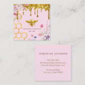 Bienenlogo und Wildblumen rosa Quadratische Visitenkarte (Vorne/Hinten)