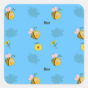 Bienenmuster auf blau quadratischer aufkleber
