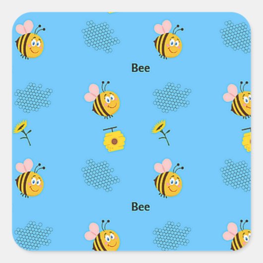Bienenmuster auf blau quadratischer aufkleber (Vorderseite)