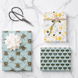 Bienensortiment: Sechs Wrapping Paper Sheets Geschenkpapier Set